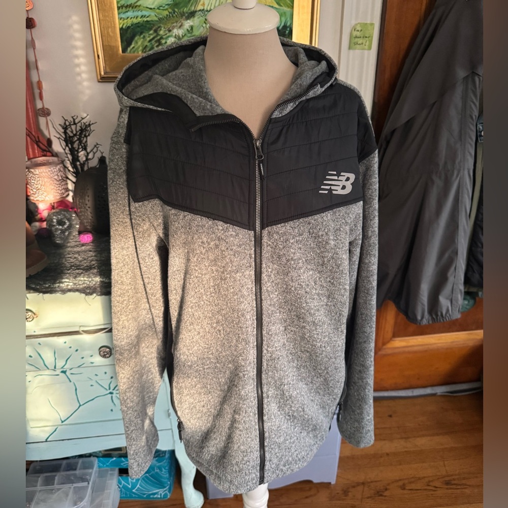 New Balance Gray and Black Hooded Lightweight Jacket